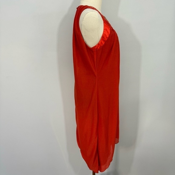 Le Chateau Beaded Boho Shift Dress Sz Small Orange Gold Cocktail Party Relaxed - Picture 6 of 12